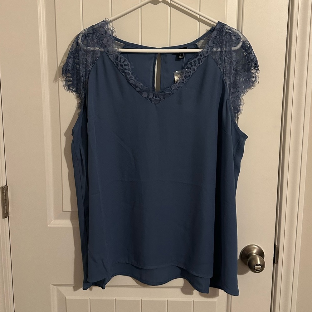 Torrid Blue Lace Sleeve Blouse